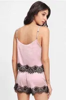 Merry See Dantel İşlemeli Saten Sortlu Gecelik Takım Pembe Pembe detay görünüm