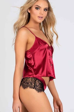 Merry See Merry See Dantelli Saten Şortlu Takım Kırmızı - Alternatif Görünüm