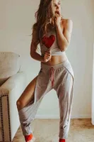Merry See Özel Tasarım Dantel Kalp Tasarımlı Pijama Takım Gri Gri