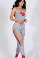 Merry See Özel Tasarım Dantel Kalp Tasarımlı Pijama Takım Gri Gri görsel 5