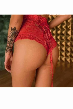 Merry See Merry See Yüksek Bel Şık Dantel Külot Kırmızı - Alternatif Görünüm