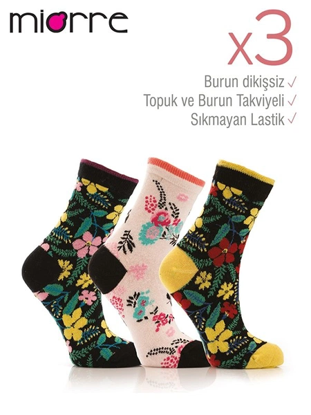 Miorre 3lü Bayan Çiçekli Çorap