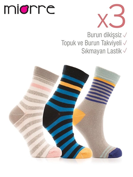 Miorre 3lü Bayan Çizgili Çorap
