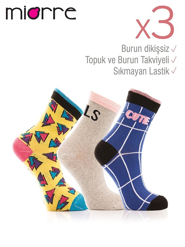 3lü Kadın Renkli Soket Çorabı Miorre