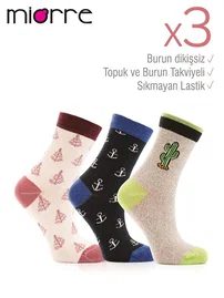 Miorre Renkli Desenli Miorre 3lü Kadın Soket Çorap