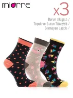 Miorre 3lü Rengarenk Desenli Kadın Çorap Soket Asorti