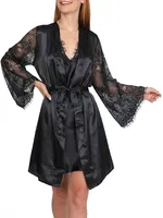 NBB Saten Dantelli Gecelik Sabahlık Takım 3304 Siyah