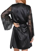 NBB Saten Dantelli Gecelik Sabahlık Takım 3304 Siyah detay görünüm