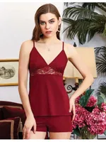 Penye 6'lı Dantelli Gecelik Sabahlık Takımları Seti Jeremi 800 Bordo farklı açı