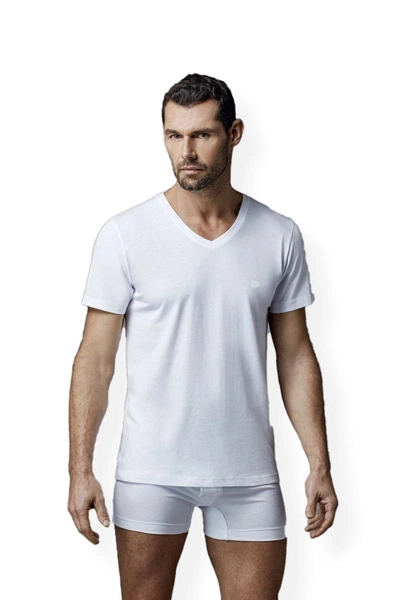 Penye V Yaka Kısa Kol 2 Li T-Shirt Dagi D1040