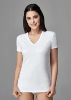 V Yaka Kısa Kol T-Shirt Dagi 5003KC Beyaz