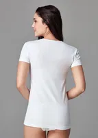 V Yaka Kısa Kol T-Shirt Dagi 5003KC Beyaz detay görünüm