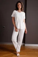 Yeni İnci BPJ109 3lü Hamile Lohusa Pijama Takımı Ekru detay görünüm