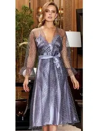 Jeremi 2'li Güpürlü Dantelli Uzun Gecelik Sabahlık Takım Jeremi 3058