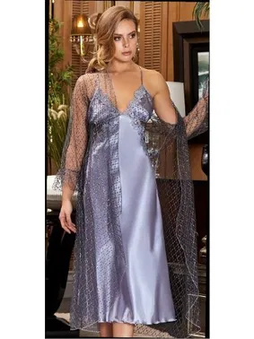 Jeremi 2'li Güpürlü Dantelli Uzun Gecelik Sabahlık Takım Jeremi 3058 - Alternatif Görünüm