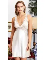 2'li Kısa Dantel Saten  Gecelik Sabahlık Takım Jeremi 3117 Krem detay görünüm