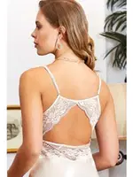 2'li Kısa Dantel Saten  Gecelik Sabahlık Takım Jeremi 3117 Krem farklı açı