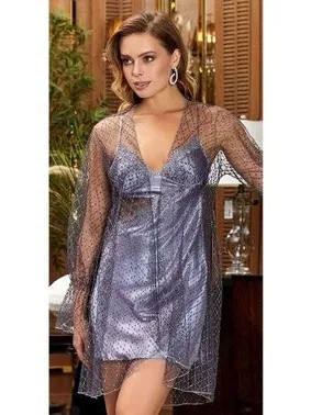 Jeremi 2'li Kısa Dantelli Saten Gecelik Sabahlık Takım Jeremi 3059 - Alternatif Görünüm