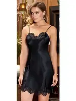 2'li Kısa Dantelli Saten Gecelik Sabahlık Takım Jeremi 3077 Zümrüt detay görünüm