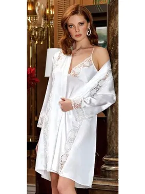 Jeremi 2'li Kısa Dantelli Saten Gecelik Sabahlık Takım Jeremi 3165