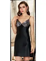 2'li Kısa Saten Askılı Gecelik Sabahlık Takım Jeremi 3032 Siyah detay görünüm