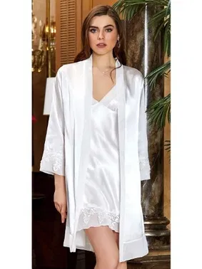 Jeremi 2'li Kısa Saten Dantel Gecelik Sabahlık Takım Jeremi 3136