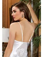 2'li Kısa Saten Dantel Gecelik Sabahlık Takım Jeremi 3136 Beyaz farklı açı