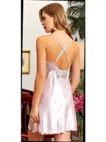 2'li Kısa Saten Dantel Gecelik Sabahlık Takım Jeremi 3229 Pudra detay görünüm