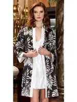 2'li Kısa Saten Desenli Gecelik Sabahlık Takım Jeremi 3044