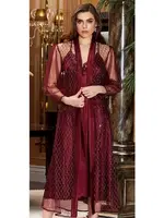 2'li Uzun Dantelli Saten Gecelik Sabahlık Takım Jeremi 3039 Bordo