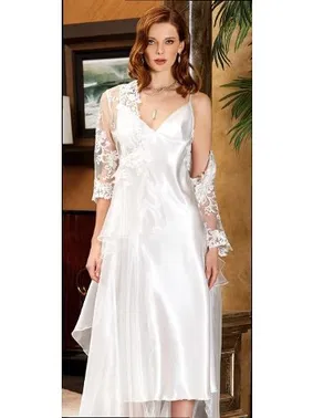 Jeremi 2'li Uzun Dantelli Saten Gecelik Sabahlık Takım Jeremi 3041 - Alternatif Görünüm