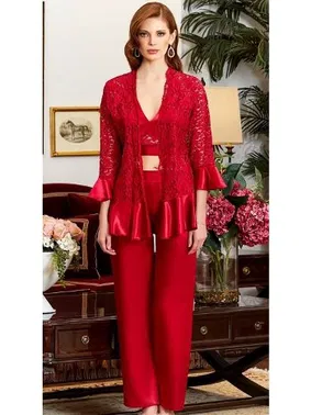 Jeremi 3'lü Dantel Saten Büstiyerli Pijama Takım Jeremi 3169 - Alternatif Görünüm