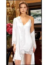 Jeremi 6'lı Saten Dantelli Gecelik Sabahlık Bride Takımları Seti Jeremi 1010