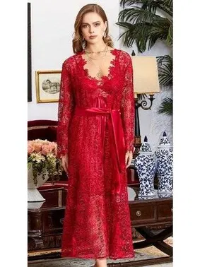 Jeremi 6'lı Saten Dantelli Gecelik Sabahlık Takımları Seti Jeremi 1000