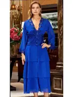 6'lı Saten Dantelli Gecelik Sabahlık Takımları Seti Jeremi 1005 Saks