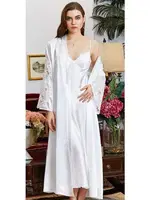 6'lı Saten Dantelli Gecelik Sabahlık Takımları Seti Jeremi 1025 Ekru