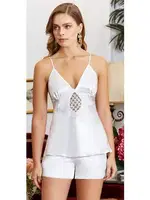 6'lı Saten Dantelli Gecelik Sabahlık Takımları Seti Jeremi 1025 Ekru farklı açı