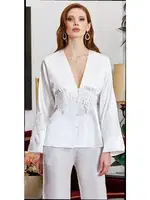 6'lı Saten Dantelli Gecelik Sabahlık Takımları Seti Jeremi 1025 Ekru görsel 4