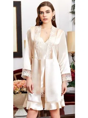 Jeremi 6'lı Saten Dantelli Gecelik Sabahlık Takımları Seti Jeremi 1055