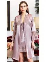 6'lı Saten Dantelli Gecelik Sabahlık Takımları Seti Jeremi 1060 Vizon