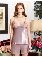 6'lı Saten Dantelli Gecelik Sabahlık Takımları Seti Jeremi 1060 Vizon farklı açı