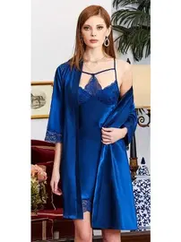 Jeremi 6'lı Saten Dantelli Gecelik Sabahlık Takımları Seti Jeremi 1070