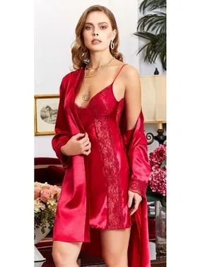 Jeremi 6'lı Saten Dantelli Gecelik Sabahlık Takımları Seti Jeremi 1095