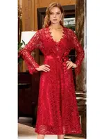 6'lı Saten Dantelli Gecelik Sabahlık Takımları Seti Jeremi 619 Bordo