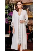 6'lı Saten Dantelli Gecelik Sabahlık Takımları Seti Jeremi 624 Ekru