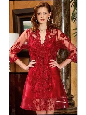 Jeremi 6'lı Saten Dantelli Gecelik Sabahlık Takımları Seti Jeremi 900