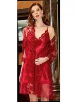 6'lı Saten Dantelli Gecelik Sabahlık Takımları Seti Jeremi 900 Bordo detay görünüm