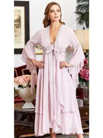 Jeremi 6'lı Saten Dantelli Gecelik Sabahlık Takımları Seti Jeremi 915