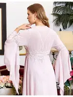 6'lı Saten Dantelli Gecelik Sabahlık Takımları Seti Jeremi 915 Pudra görsel 4