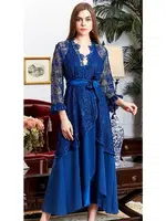 6'lı Saten Dantelli Gecelik Sabahlık Takımları Seti Jeremi 920 Lacivert